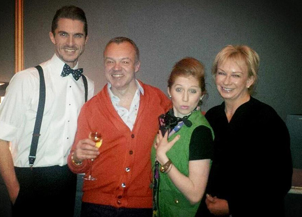 Leon (Simon Adkins) and Minty (Hatty Preston) with Graham Norton and Judy Craymer