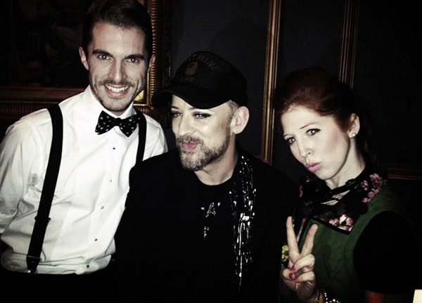 Leon (Simon Adkins) and Minty (Hatty Preston) with Boy George